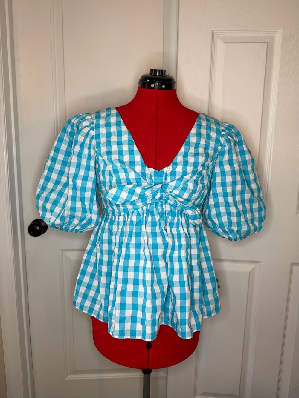Lilly Pulitzer Sarafina Puff Sleeve Gingham Crinkle Fabric Top Blouse Women Sz 6